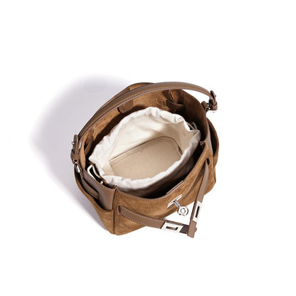 Effortless Suede Genuine Leather Bucket Clutch Bag