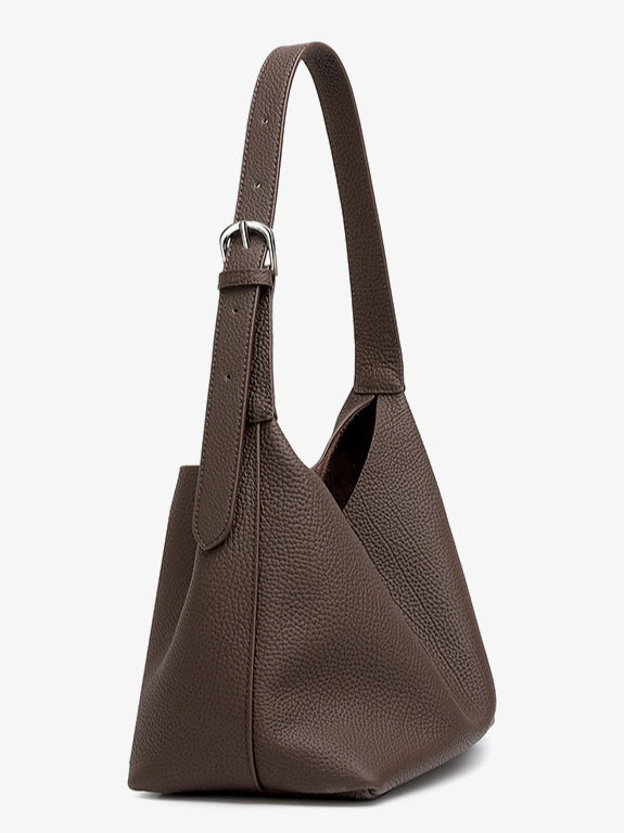 Versatile Genuine Leather Hobo Bucket Bag with Adjustable Shoulder Strap
