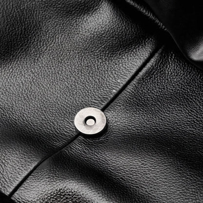 Sac à dos à rabat en cuir véritable grainé grande capacité minimaliste