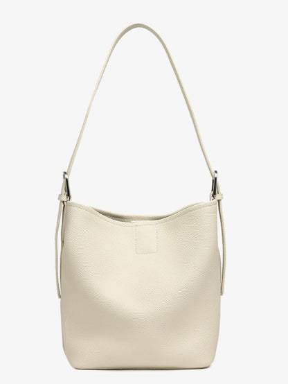 Sculpted Genuine Leather Medium Bucket Bag with Clean Linear Topstitching