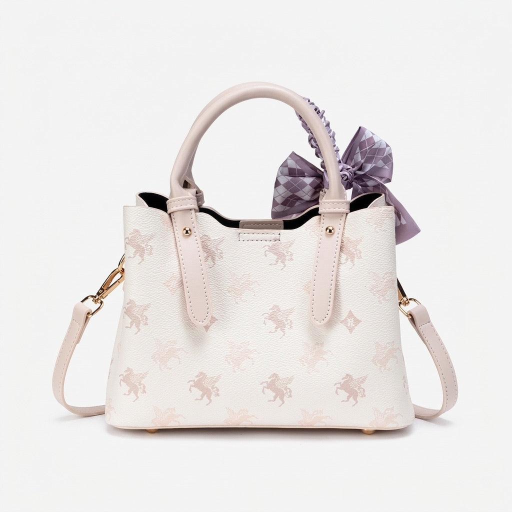 Gentle Pegasus Print Vegan Eco-Leather Clutch Bag With Silk Scarf
