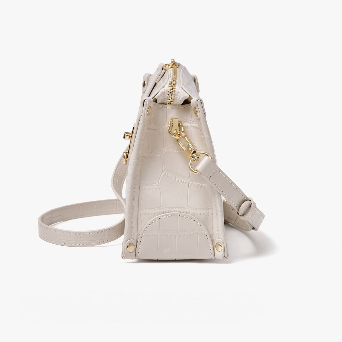 Borsa vintage a spalla e tracolla con manico in vera pelle effetto coccodrillo lucido