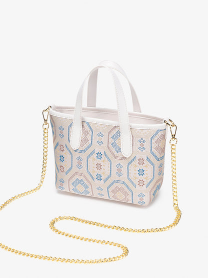 Noble Geometric Pattern Vegan Eco‑Leather Mini Tote Clutch Bag