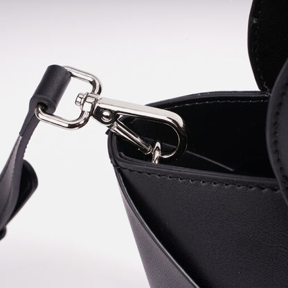 Refined Geometric Woven Genuine Leather Mini Bucket Clutch Bag