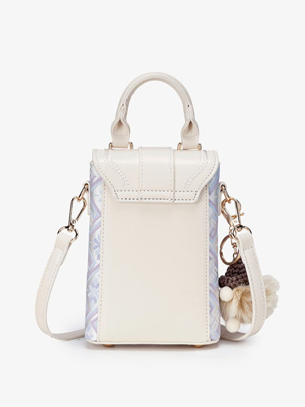 Elegant Oriental Embroidery Vegan Eco-Leather Mini Clutch Bag with Charm