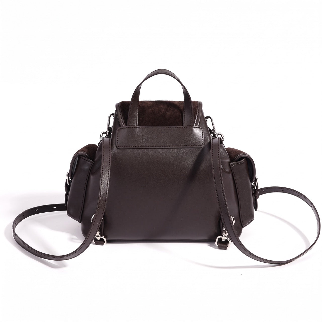 Mochila vintage de cuero genuino de ante con solapa y cordón