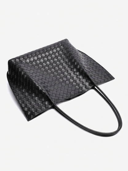 Minimalist Woven Genuine Leather Spacious Tote Clutch Bag