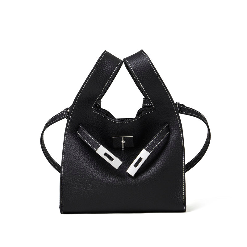 Borsa classica a secchiello chic in vera pelle per tutti i giorni, a tracolla