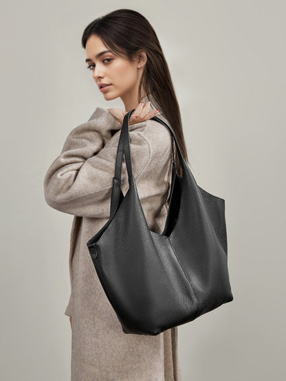 حقيبة إيثيرال في-كات جلد طبيعي | حقيبة هوبو بسيطة من جلد الحصى