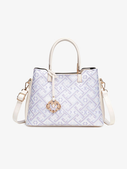 Classic Brocade Vegan Eco-Leather Mini Tote Clutch Bag with Hollow Charm