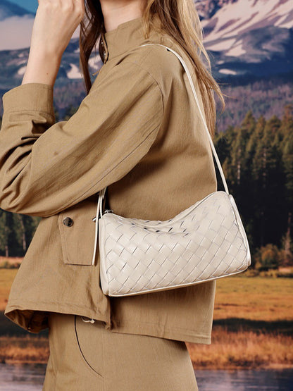 Minimalist Woven Genuine Sheepskin Baguette Clutch Bag