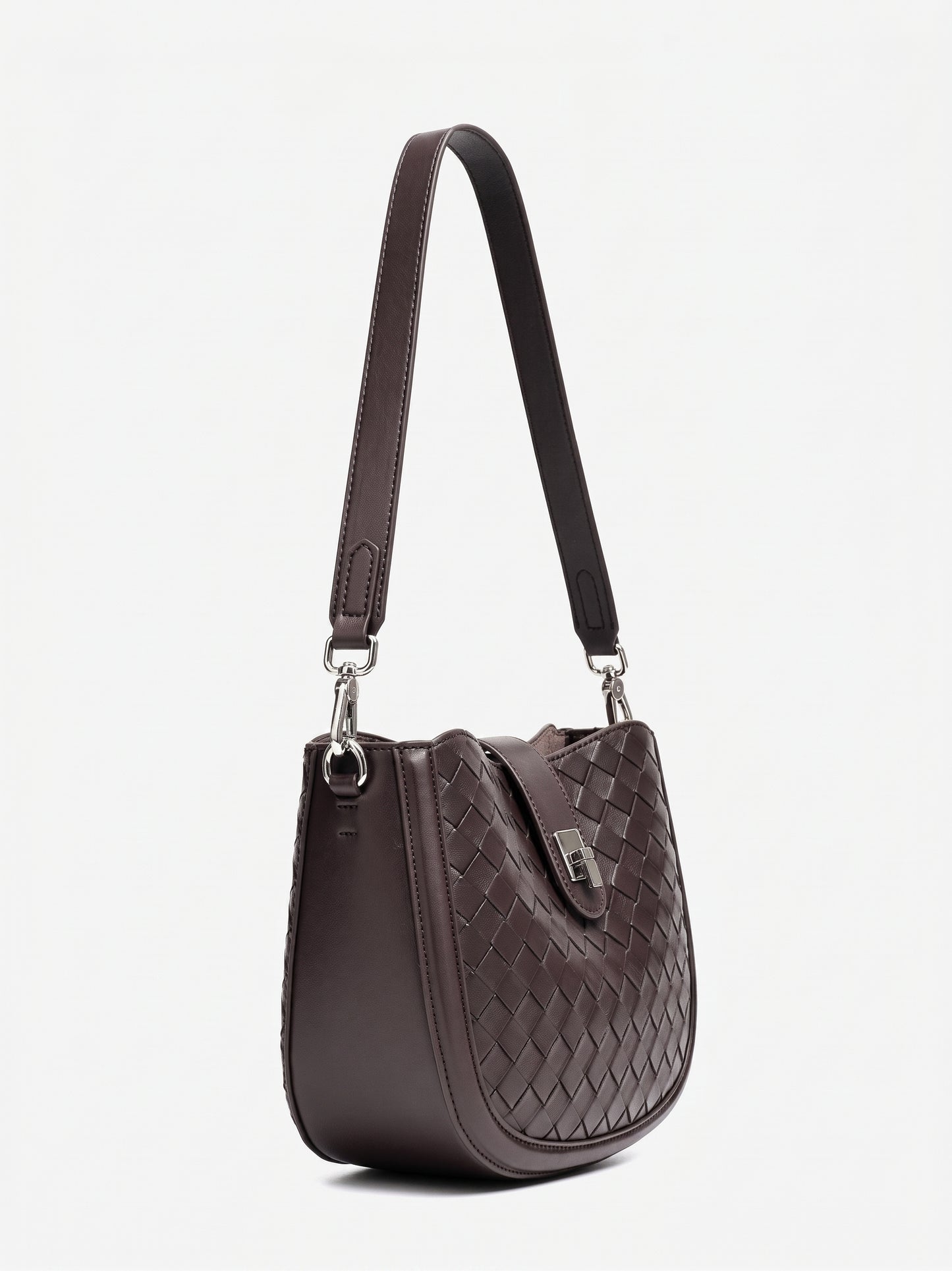 Intricate Woven Genuine Leather Saddle Clutch Bag