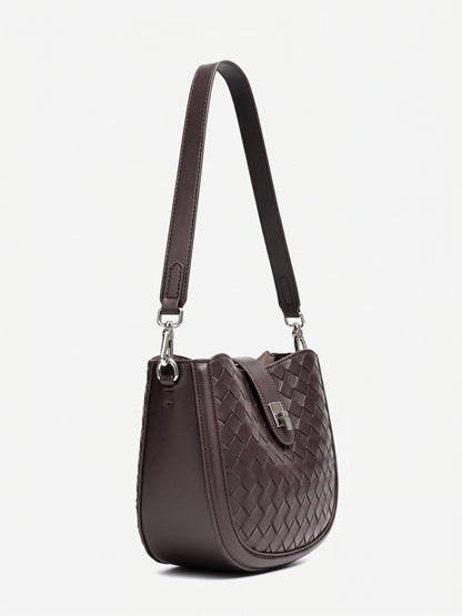 Intricate Woven Genuine Leather Saddle Clutch Bag
