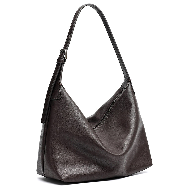 Supple Slouchy Genuine Leather Crescent Hobo Clutch Bag
