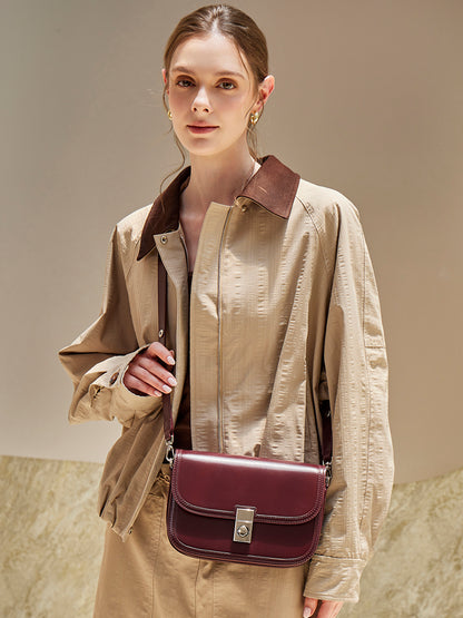 Borsa vintage a spalla e messenger in vera pelle liscia di vacchetta