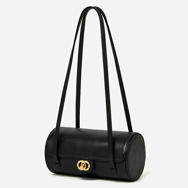 Nostalgic Caviar Genuine Leather Baguette Tube Clutch Bag