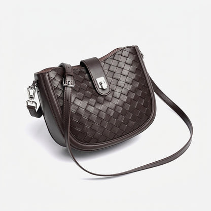 Intricate Woven Genuine Leather Saddle Clutch Bag