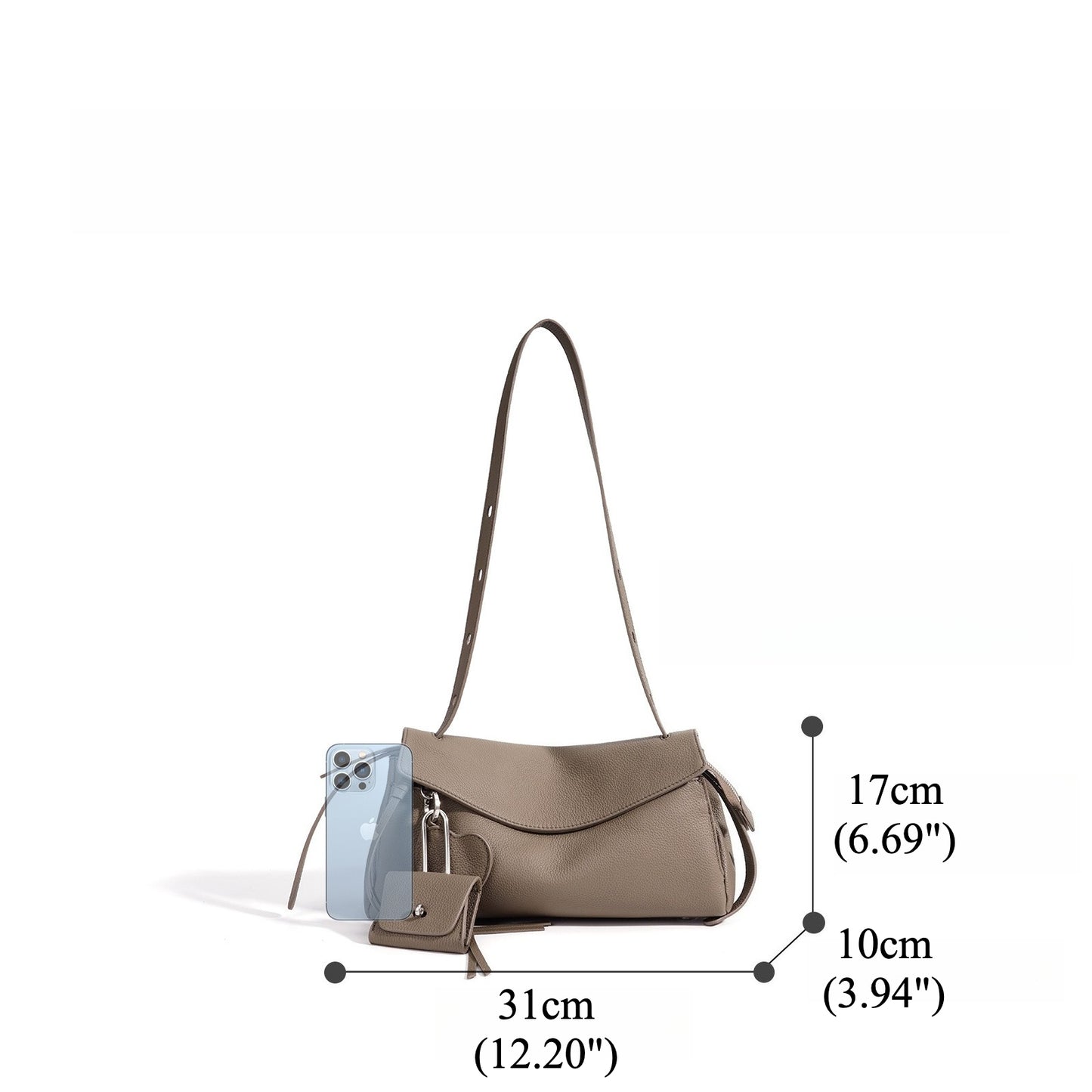 Sculptural Slouchy Genuine Leather Flap Clutch Bag with Mini Coin Pouch