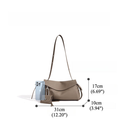 Sculptural Slouchy Genuine Leather Flap Clutch Bag with Mini Coin Pouch