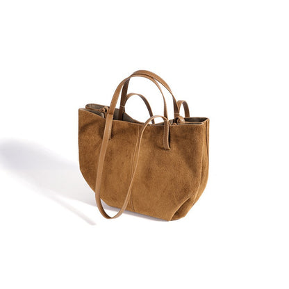 Vintage Suede Genuine Leather Tote Clutch Bag with Coin Pouch