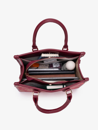 Vintage Crane Vegan Eco-Leather Satchel Clutch Bag with Tassel Charm