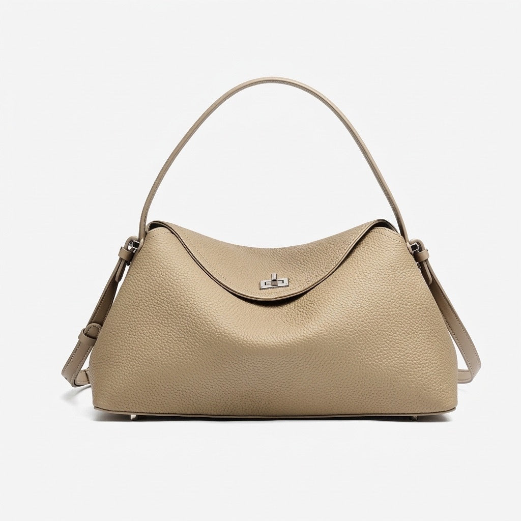 Slouchy Pebbled Genuine Leather Pillow Flip Clutch Bag