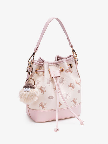 Ethereal Pegasus Pattern Vegan Eco-Leather Bucket Clutch Bag with Lovely Charm