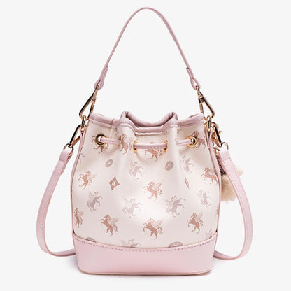 Ethereal Pegasus Pattern Vegan Eco-Leather Bucket Clutch Bag with Lovely Charm