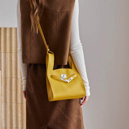 Borsa classica a secchiello chic in vera pelle per tutti i giorni, a tracolla