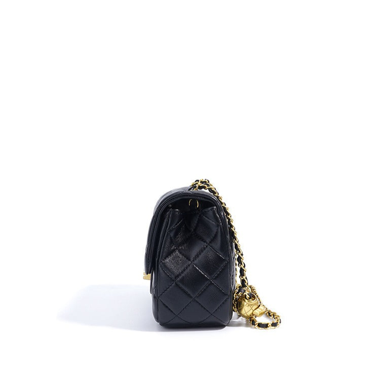 Timeless Petite Sheepskin Leather Quilted Flap Clutch Bag with Golden Ball Chain