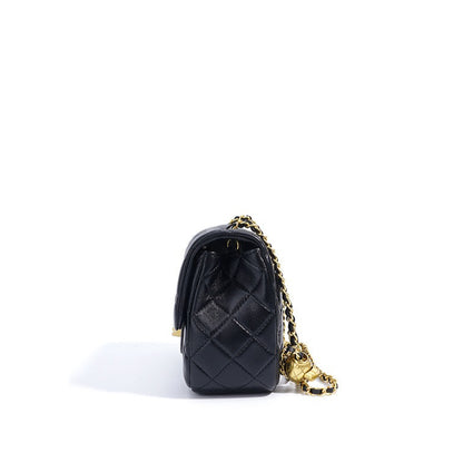 Timeless Petite Sheepskin Leather Quilted Flap Clutch Bag with Golden Ball Chain