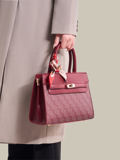 Regal Oriental Cloud Vegan Eco-Leather Tote Clutch Bag with Silk Scarf Charm
