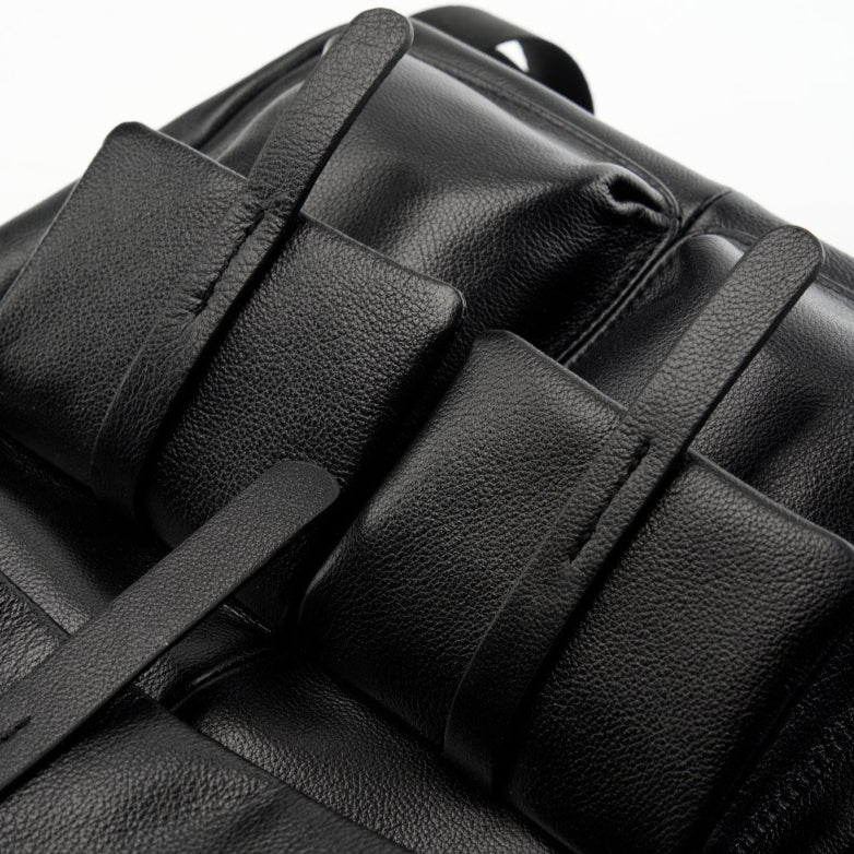Minimalist Large Capacity Pebbled Genuine Leather Flap Backpack