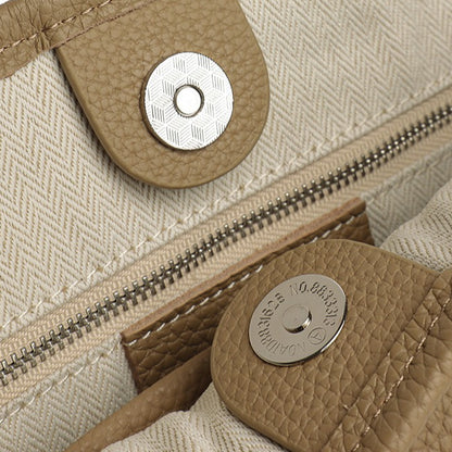 Timeless Genuine Leather Bucket Bag with Polished Double-D Luxury Hardware