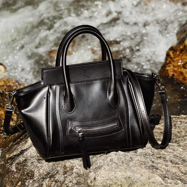 Maillard Style Genuine Leather Smile Flap Satchel Crossbody Bag