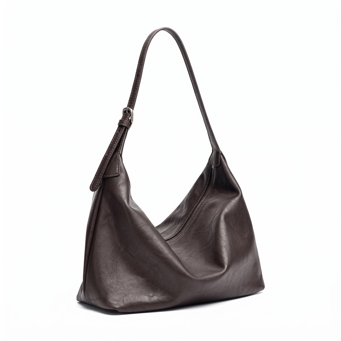 Supple Slouchy Genuine Leather Crescent Hobo Clutch Bag