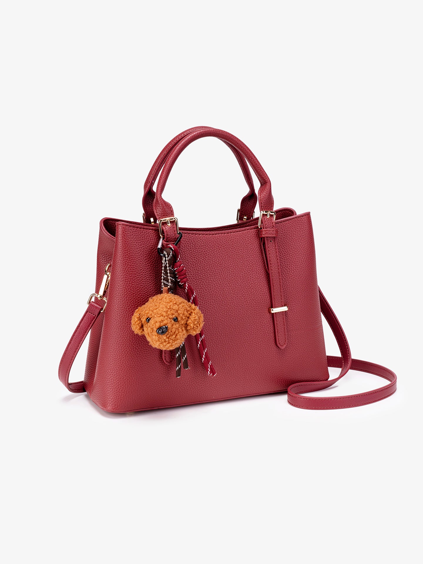 Polished Pebbled Vegan Eco-Leather Tote Clutch Bag With Teddy Charm