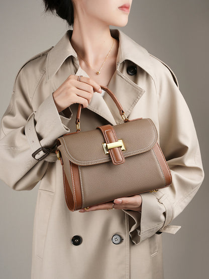 Borsa a tracolla strutturata con manico superiore in pelle minimalista di lusso da donna