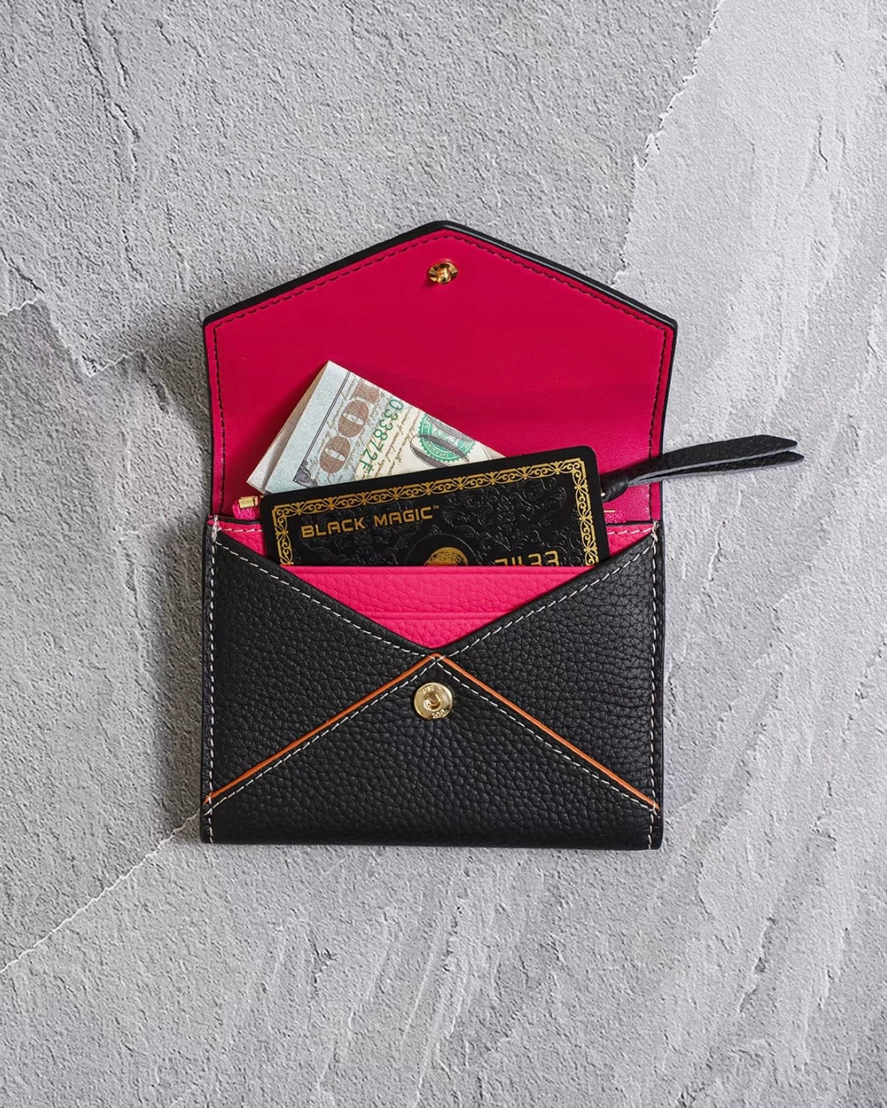 Envelope-Designed Genuine Leather Short Wallet