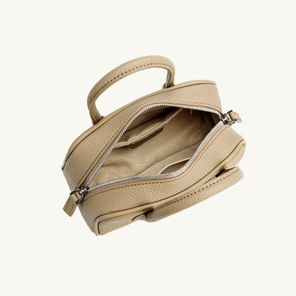 Cushiony Pebbled Genuine Leather Mini Boston Clutch Bag
