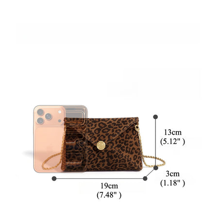 Retro Suede Genuine Leather Leopard Envelope Clutch Bag