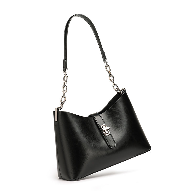 Borsa classica in vera pelle da portare sottobraccio con fibbia metallica
