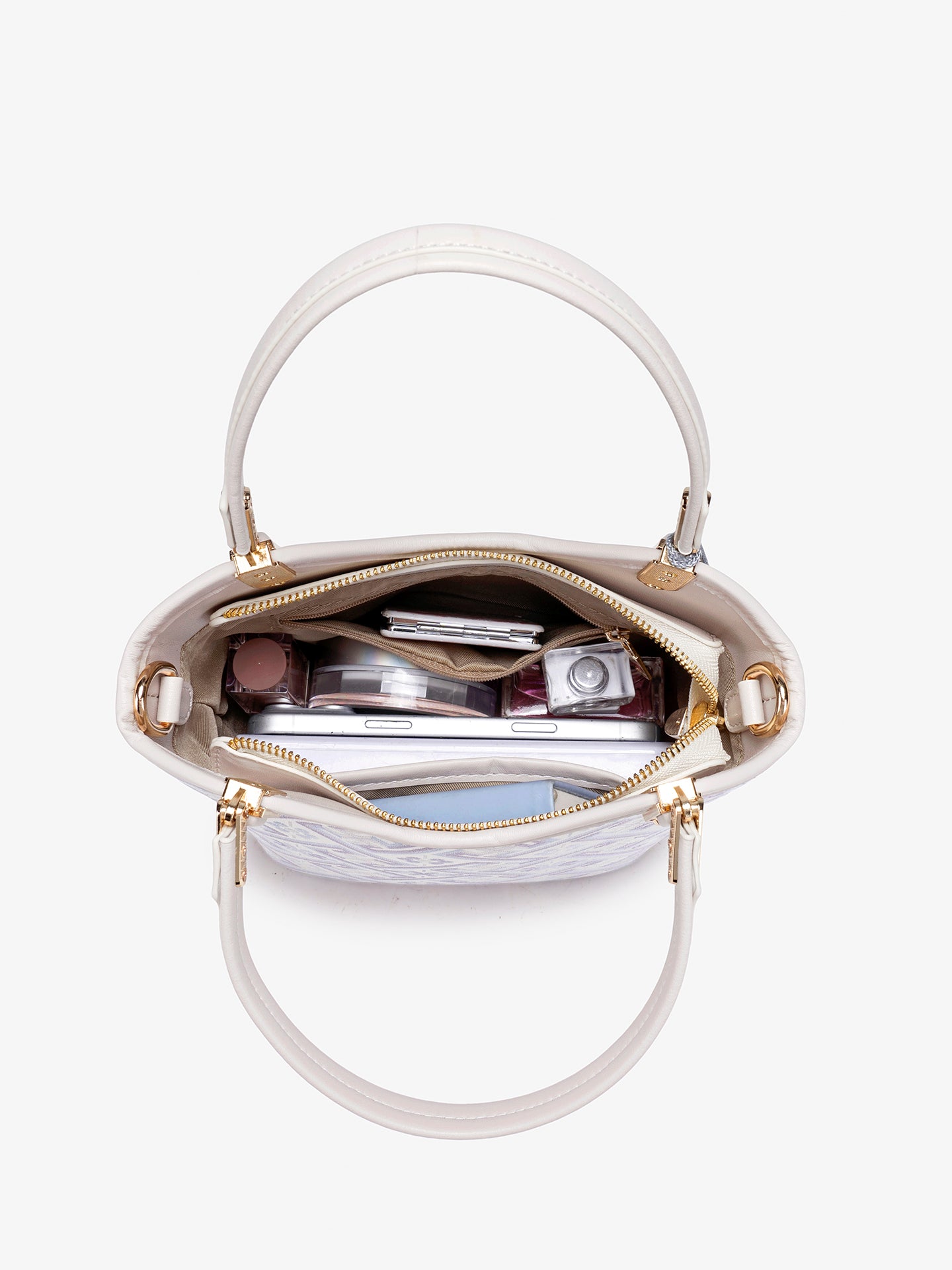 Opulent Brocade Vegan Eco-Leather Bucket Clutch Bag with Tassel Charm