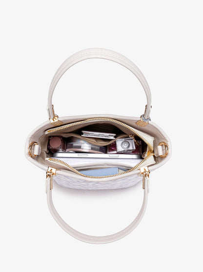 Opulent Brocade Vegan Eco-Leather Bucket Clutch Bag with Tassel Charm