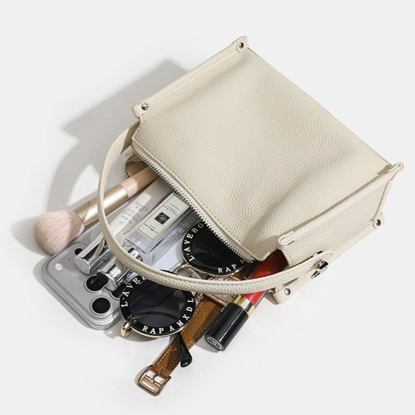 Clean-lined Pebbled Genuine Leather Crossbody Clutch Bag