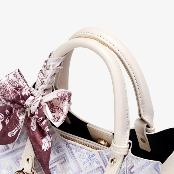 Oriental Brocade Motif Vegan Eco-Leather Mini Tote Clutch Bag