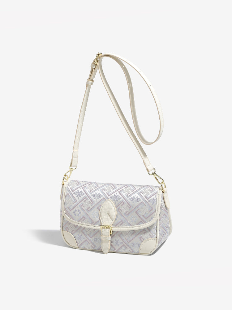 Vintage Jacquard Embroidery Vegan Eco-Leather Flap Clutch Bag