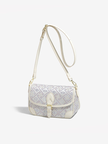 Vintage Jacquard Embroidery Vegan Eco-Leather Flap Clutch Bag