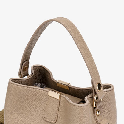 Minimalist Pebbled Vegan Eco-Leather Bucket Clutch Bag with Bear Charm