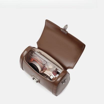 Chic Genuine Leather Cylinder Box Clutch Bag
